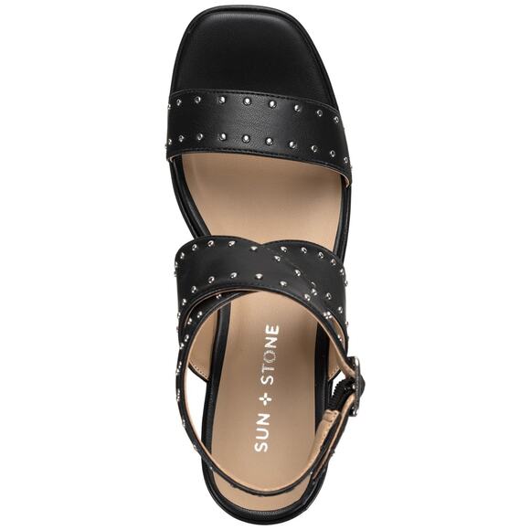 Sun + Stone Women's Emiee Studded Strappy Wedge Sandals, Black, 9.5M/40EU - Picture 3 of 4